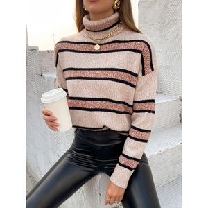 🧸 (Make an Offer!) NWOT Striped Turtleneck Drop-Shoulder Sweater